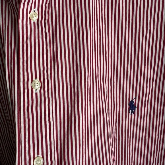 Ralph Lauren Men's Red and White Striped Button Down Shirt - Picture 3 of 4